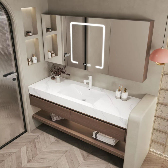 Legno di cartone MDF Bagno gabinetti lavandino Unità Specchio d'argento 2